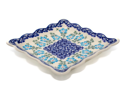 Farfurie patrata Forget-me-nots, ceramica smaltuita, pictata manual, 16,4 x 16,4 cm [0]