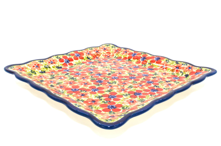 Farfurie patrata mare Fire Poppies, ceramica smaltuita, pictata manual, 23,8 x 23,8 cm [1]