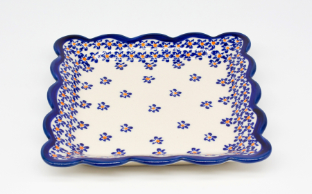 Farfurie patrata mica Blue Field, ceramica smaltuita, pictata manual, 16,4 x 16,4 cm [2]