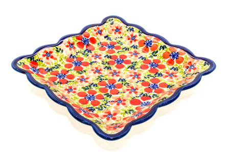 Farfurie patrata mica Fire Poppies, ceramica smaltuita, pictata manual, 16,4 x 16,4 cm [0]