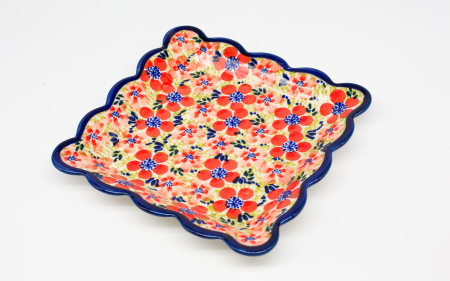 Farfurie patrata mica Fire Poppies, ceramica smaltuita, pictata manual, 16,4 x 16,4 cm [0]