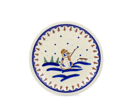 Farfurie rotunda intinsa Frosty Snowman, ceramica smaltuita, pictata manual, 24,0 cm [0]