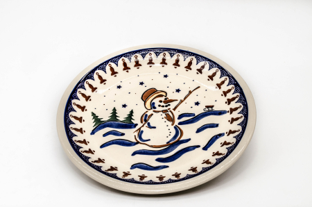 Farfurie rotunda intinsa Frosty Snowman, ceramica smaltuita, pictata manual, 24,0 cm [1]