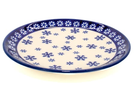 Colectia Snowflakes - Farfurie rotunda intinsa Snowflakes, ceramica smaltuita, pictata manual, 19,5 cm