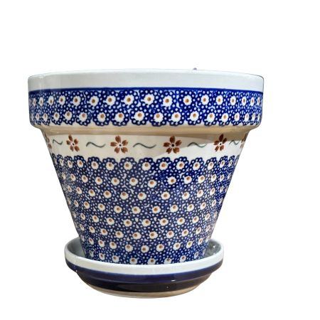 Ghiveci cu farfurie  Flowery ceramica smaltuita, pictat manual [4]