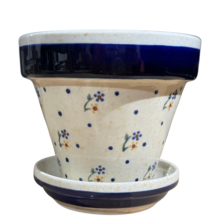 Noutăți. - Ghiveci cu farfurie  Litttle Flowers ceramica smaltuita, pictat manual, 11,8 /2,8 x 14,0 / 11,8 cm