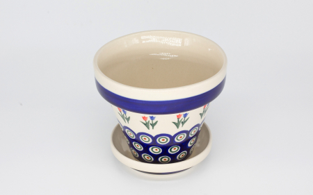 Ghiveci cu farfurie Tulips Pair, ceramica smaltuita, pictat manual, 11,8 /2,8 x 14,0 / 11,8 cm [2]