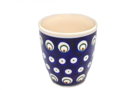 Pahare ceramica - 2 x Pahar pentru ceai Blue Peacock Eyes, ceramica smaltuita, pictat manual, 180 ml