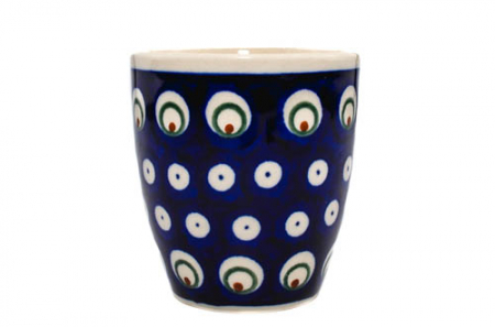 Pahar pentru ceai Blue Peacock Eyes, ceramica smaltuita, pictat manual, 180 ml [4]