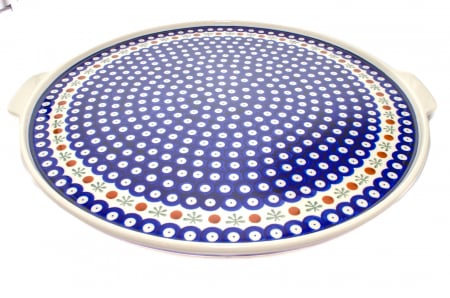 Tavi de copt - Piatra de copt Blue Eyes Festive, ceramica smaltuita, pictata manual, diametru 40,0 x43,0 cm