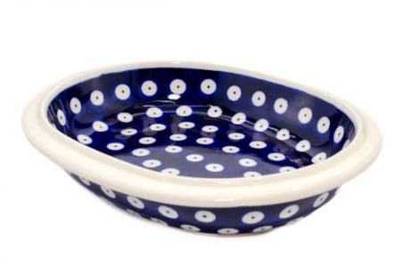 Platouri servire - Platou / bol oval pentru servire Blue Eyes, ceramica smaltuita, pictat manual, 15,0 x 18,0 cm