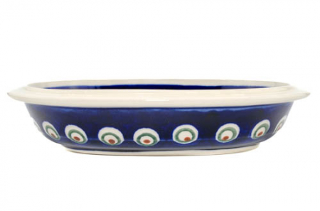 Platou / bol oval pentru servire Blue Peacock Eyes, ceramica smaltuita, pictat manual, 15,0 x 18,0 cm [5]