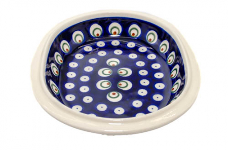 Platou / bol oval pentru servire Blue Peacock Eyes, ceramica smaltuita, pictat manual, 15,0 x 18,0 cm [4]