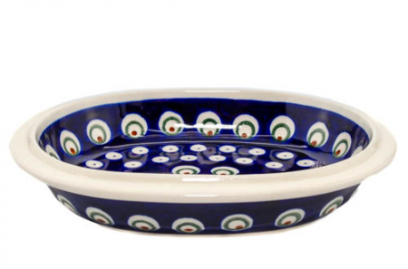 Platou / bol oval pentru servire Blue Peacock Eyes, ceramica smaltuita, pictat manual, 15,0 x 18,0 cm [1]