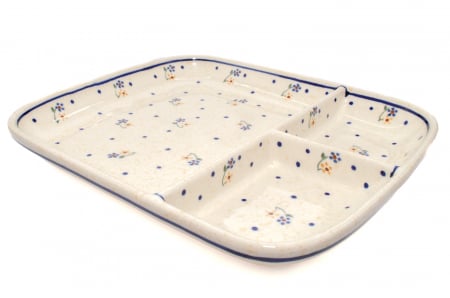 Platou ceramica Little Flowers, smaltuit, pictat manual, 25,0 x 21,0cm