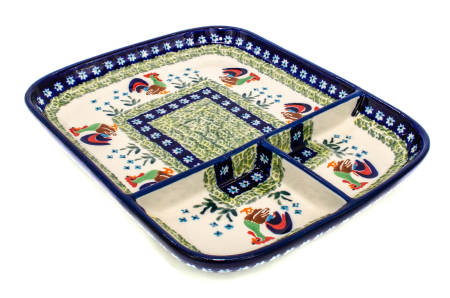 Platou ceramica Vintage Rooster, smaltuit, pictat manual, 25,0 x 21,0cm [0]