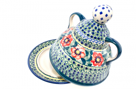 Platou cu capac  "figurina" pentru branzeturi / unt, Diamond Fantasy, ceramica smaltuita, pictata manual, 11,0 x 19,0 cm [5]