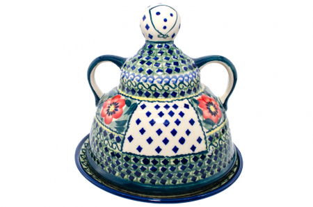 Platou cu capac  "figurina" pentru branzeturi / unt, Diamond Fantasy, ceramica smaltuita, pictata manual, 11,0 x 19,0 cm [1]