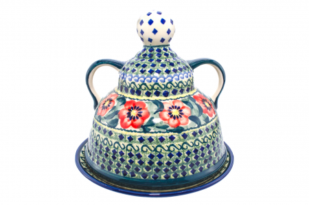 Platou cu capac  "figurina" pentru branzeturi / unt, Diamond Fantasy, ceramica smaltuita, pictata manual, 11,0 x 19,0 cm [2]