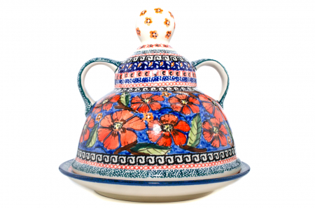 Platou cu capac  "figurina" pentru branzeturi / unt, Poppy Bouquet, ceramica smaltuita, pictata manual, 11,0 x 19,0 cm [8]