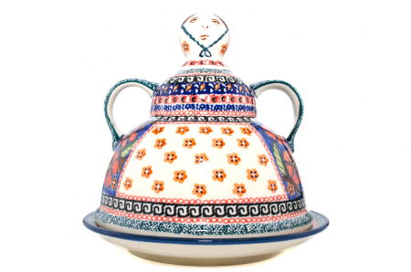 Platou cu capac  "figurina" pentru branzeturi / unt, Poppy Bouquet, ceramica smaltuita, pictata manual, 11,0 x 19,0 cm [7]