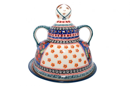 Platou cu capac  "figurina" pentru branzeturi / unt, Poppy Bouquet, ceramica smaltuita, pictata manual, 11,0 x 19,0 cm [1]