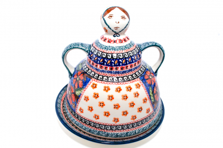 Platou cu capac  "figurina" pentru branzeturi / unt, Poppy Bouquet, ceramica smaltuita, pictata manual, 11,0 x 19,0 cm [4]