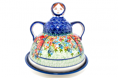 Platou cu capac  "figurina" pentru branzeturi / unt, Mother’s Garden, ceramica smaltuita, pictata manual, 11,0 x 19,0 cm [1]