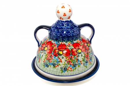 Platou cu capac  "figurina" pentru branzeturi / unt, Mother’s Garden, ceramica smaltuita, pictata manual, 11,0 x 19,0 cm [0]