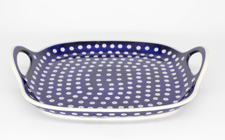 Platou dreptunghiular cu manere pentru servire Blue Eyes, ceramica smaltuita, pictat manual, 31,0 x 26,5 cm [1]