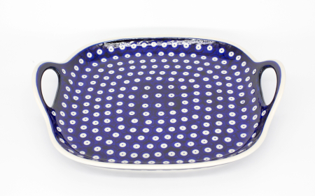 Platou dreptunghiular cu manere pentru servire Blue Eyes, ceramica smaltuita, pictat manual, 31,0 x 26,5 cm [2]
