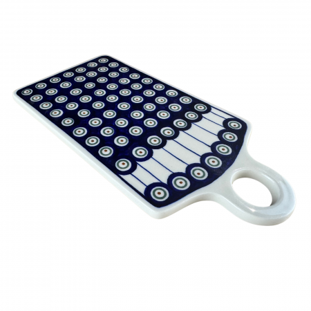 Platou dreptunghiular pentru branzeturi Peacock Eyes, ceramica smaltuita, pictat manual, 14,3 x 28,5 cm