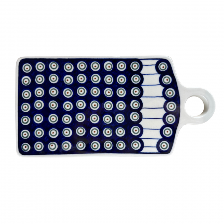 Platou dreptunghiular pentru branzeturi Peacock Eyes, ceramica smaltuita, pictat manual, 14,3 x 28,5 cm [2]