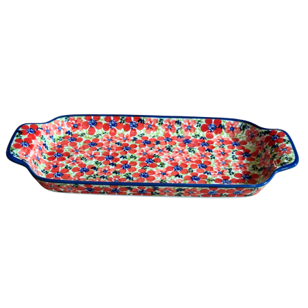 Platou dreptunghiular pentru servire Fire Poppies, ceramica smaltuita, pictat manual, 14,8 x 33,4 cm [3]