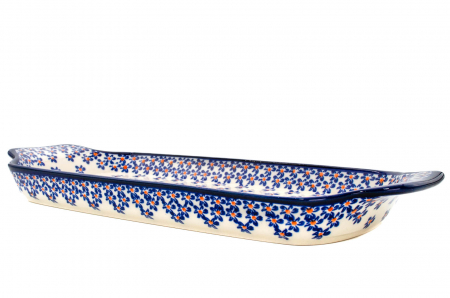 Platou dreptunghiular pentru servire Blue Field, ceramica smaltuita, pictat manual, 14,8 x 33,4 cm [6]