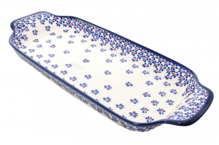 Platou dreptunghiular pentru servire Blue Field, ceramica smaltuita, pictat manual, 14,8 x 33,4 cm [1]