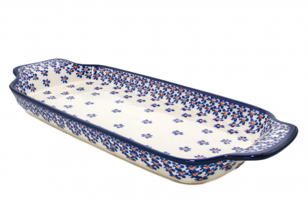 Platou dreptunghiular pentru servire Blue Field, ceramica smaltuita, pictat manual, 14,8 x 33,4 cm [0]