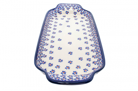 Platou dreptunghiular pentru servire Blue Field, ceramica smaltuita, pictat manual, 14,8 x 33,4 cm [3]