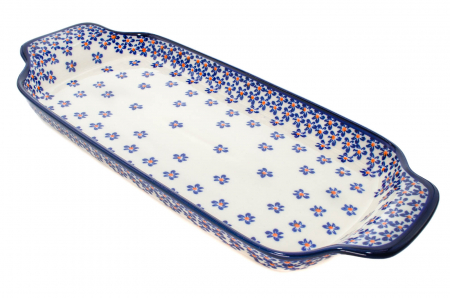 Platou dreptunghiular pentru servire Blue Field, ceramica smaltuita, pictat manual, 14,8 x 33,4 cm [2]