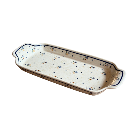 Platou dreptunghiular pentru servire Little Flowers, ceramica smaltuita, pictat manual, 14,8 x 33,4 cm [2]