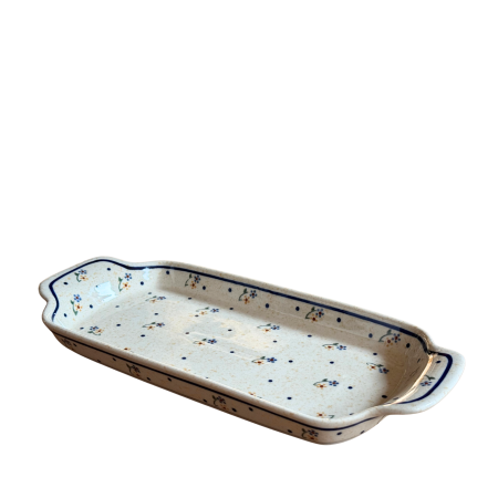 Platou dreptunghiular pentru servire Little Flowers, ceramica smaltuita, pictat manual, 14,8 x 33,4 cm [4]