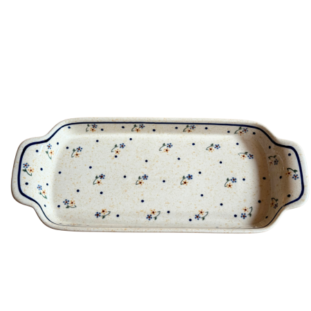 Platou dreptunghiular pentru servire Little Flowers, ceramica smaltuita, pictat manual, 14,8 x 33,4 cm [3]