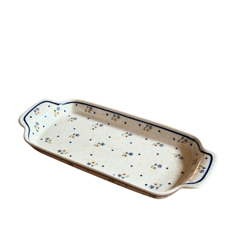 Platouri servire - Platou dreptunghiular pentru servire Little Flowers, ceramica smaltuita, pictat manual, 14,8 x 33,4 cm