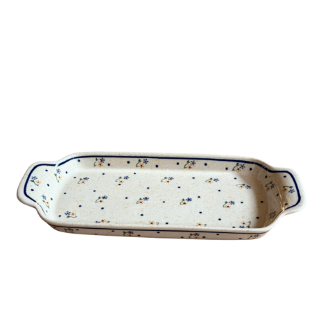 Platou dreptunghiular pentru servire Little Flowers, ceramica smaltuita, pictat manual, 14,8 x 33,4 cm [1]