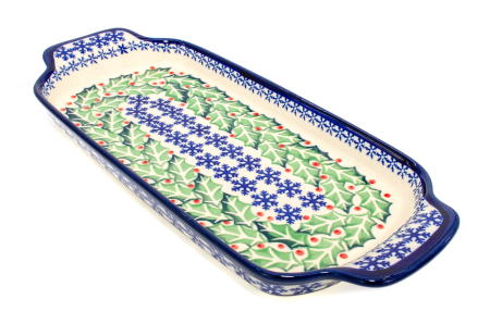 Platou dreptunghiular pentru servire Mistletoe, ceramica smaltuita, pictat manual, 14,8 x 33,4 cm [0]