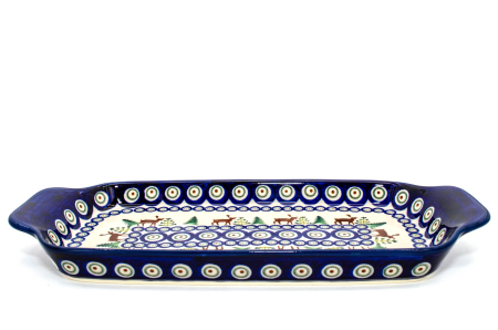 Platou dreptunghiular pentru servire Reindeer, ceramica smaltuita, pictat manual, 14,8 x 33,4 cm [4]