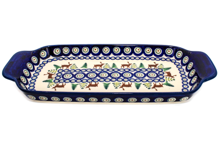 Platou dreptunghiular pentru servire Reindeer, ceramica smaltuita, pictat manual, 14,8 x 33,4 cm [2]
