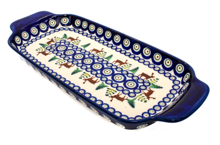 Platou dreptunghiular pentru servire Reindeer, ceramica smaltuita, pictat manual, 14,8 x 33,4 cm [0]