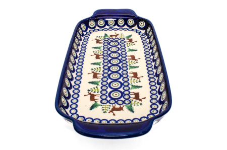 Platou dreptunghiular pentru servire Reindeer, ceramica smaltuita, pictat manual, 14,8 x 33,4 cm [1]