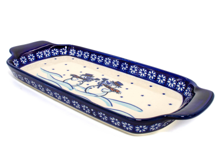 Platou dreptunghiular pentru servire Snowman Pair, ceramica smaltuita, pictat manual, 14,8 x 33,4 cm [3]